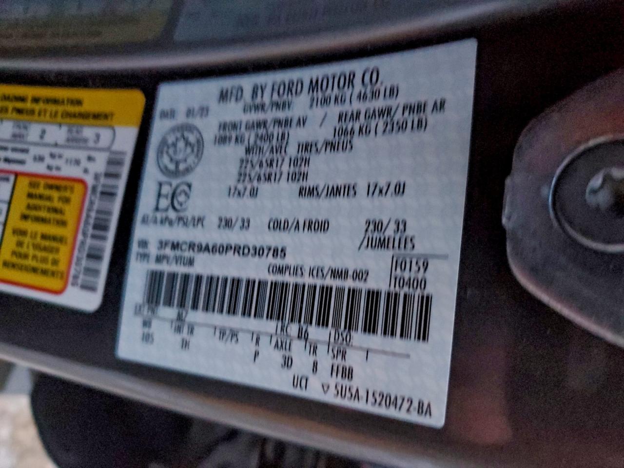 2023 Ford Bronco Sport VIN: 3FMCR9A60PRD30785 Lot: 94044105