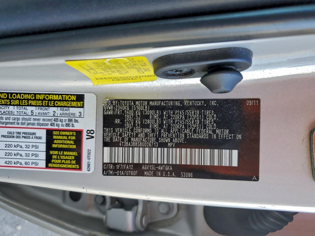 2011 Toyota Venza VIN: 4T3BA3BB5BU026713 Lot: 94322125