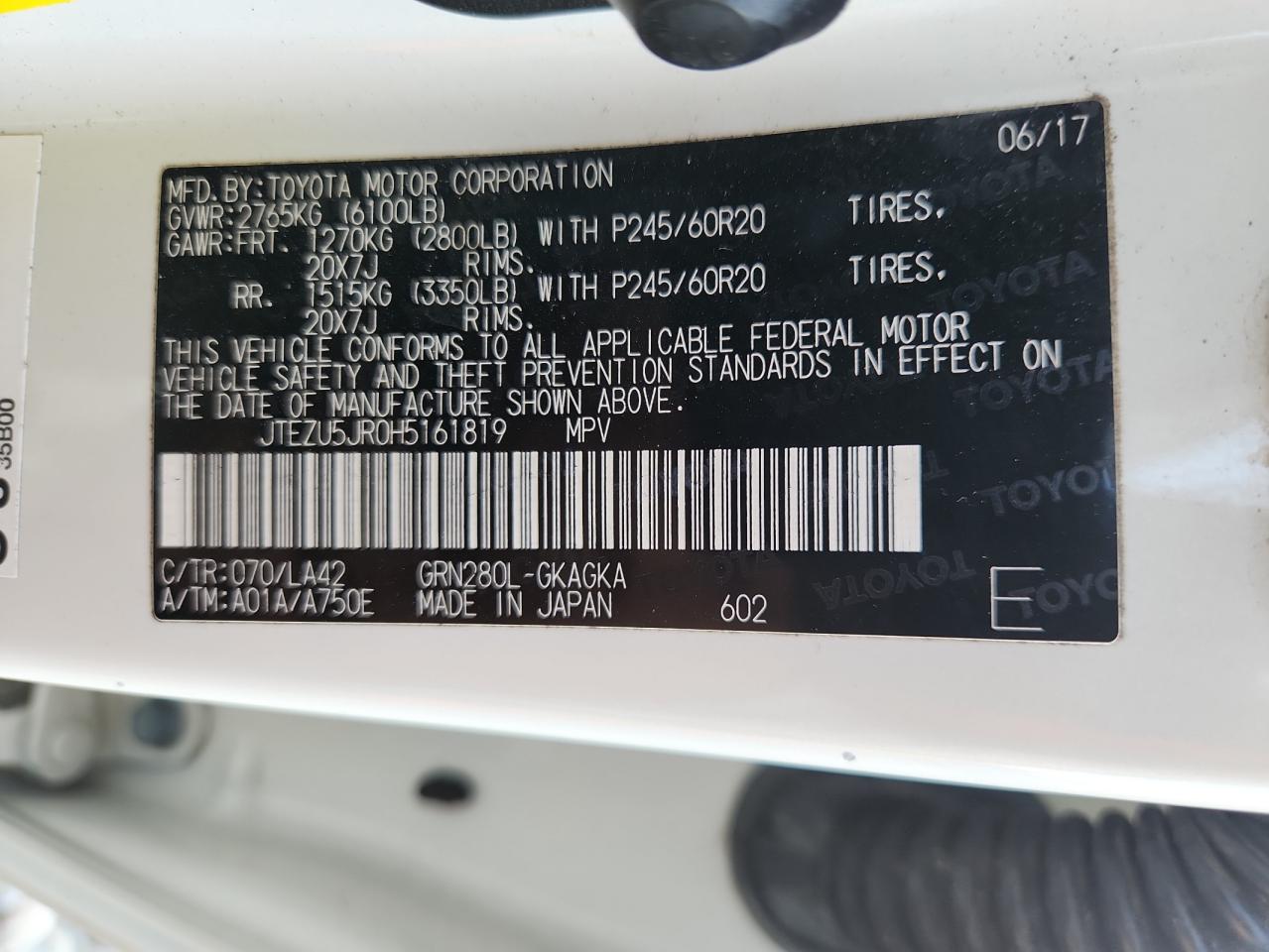 2017 Toyota 4Runner Sr5 VIN: JTEZU5JR0H5161819 Lot: 93537205