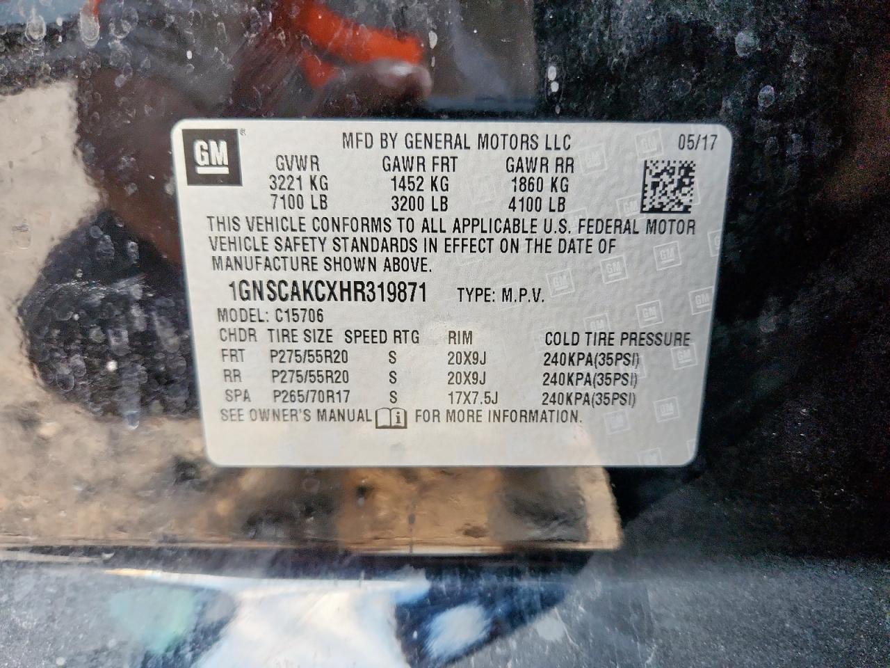 2017 Chevrolet Tahoe C1500 Ls VIN: 1GNSCAKCXHR319871 Lot: 92737435