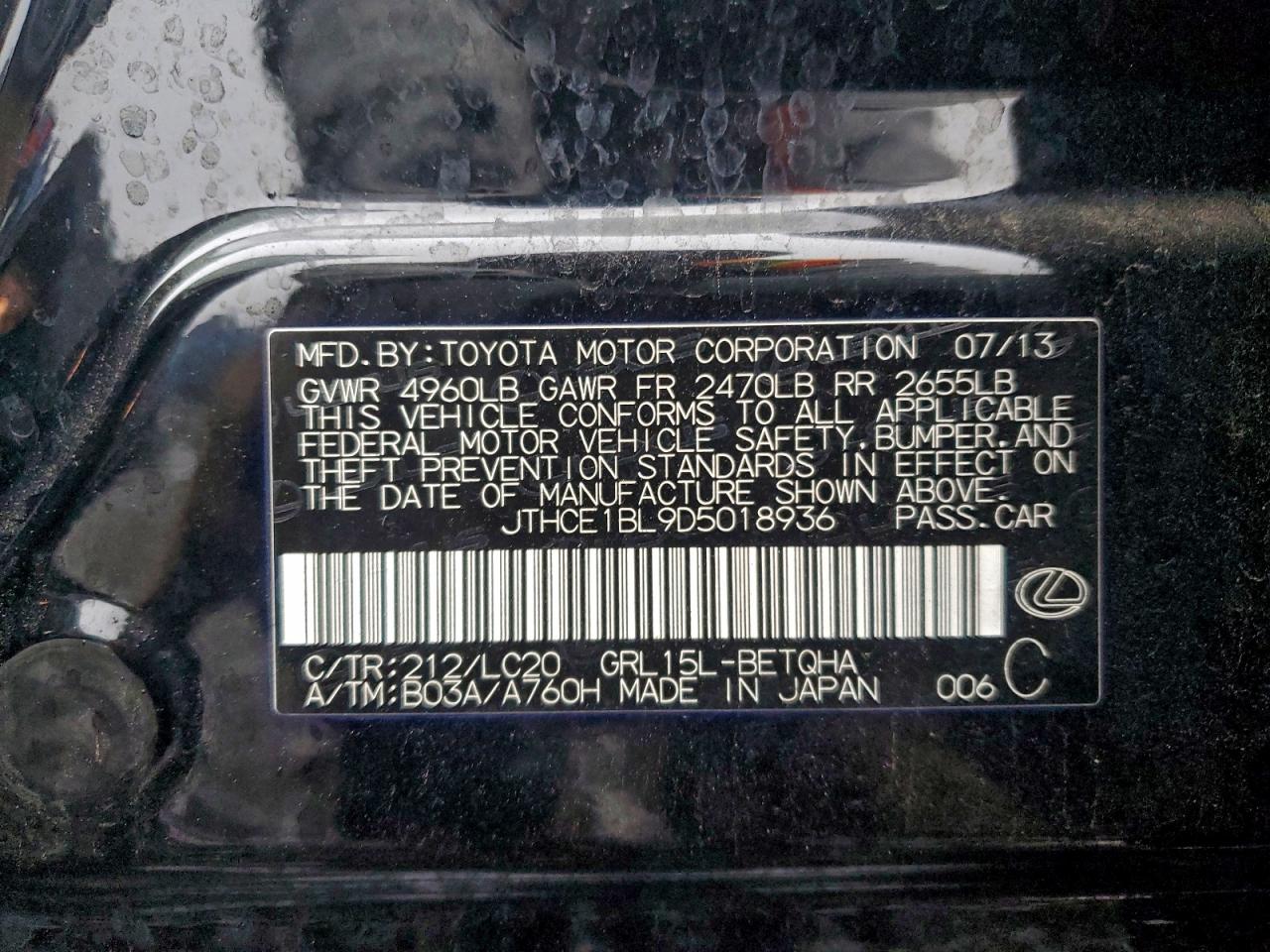 2013 Lexus Gs 350 VIN: JTHCE1BL9D5018936 Lot: 94189705