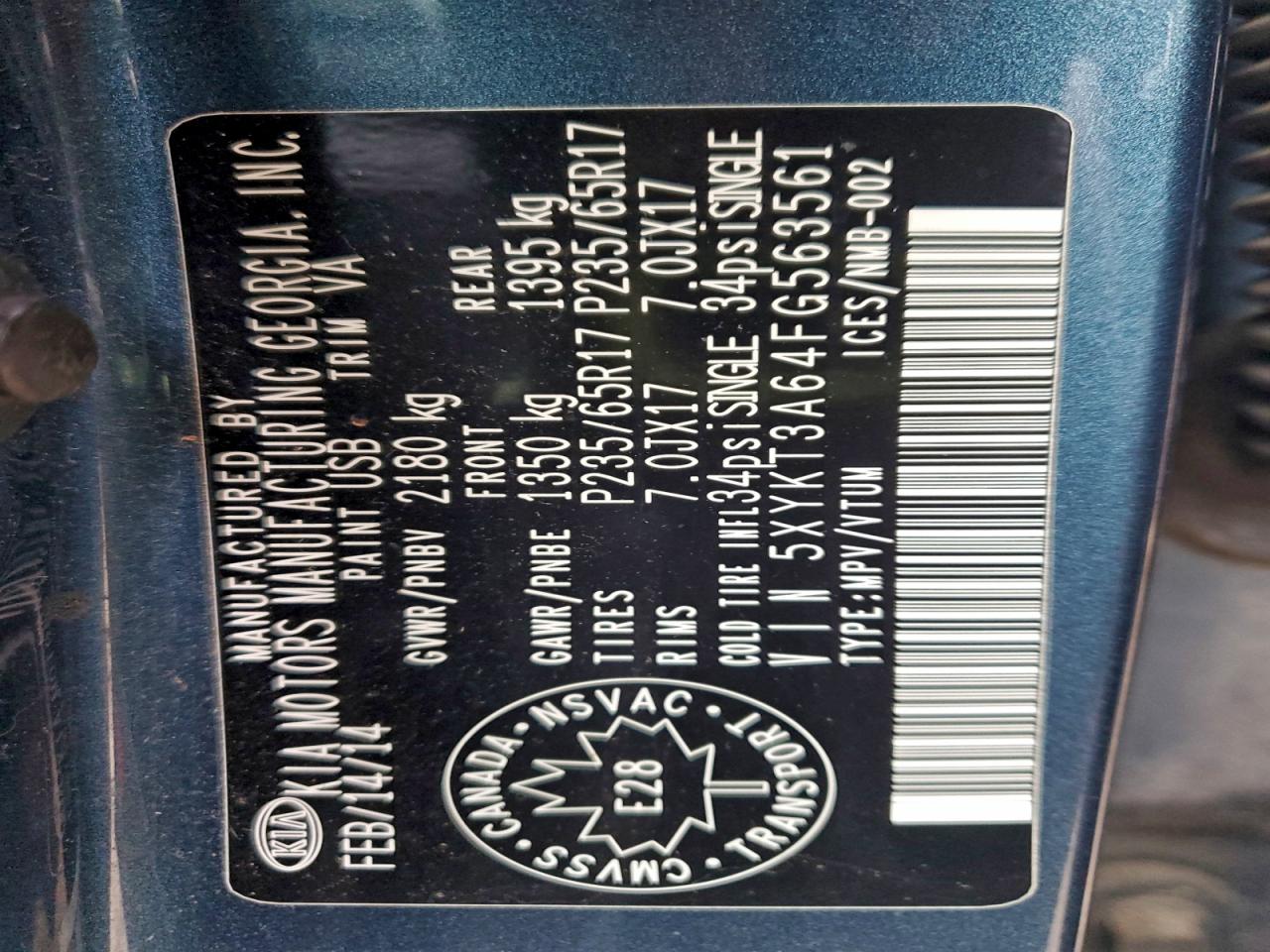 2015 Kia Sorento Lx VIN: 5XYKT3A64FG563561 Lot: 94511775