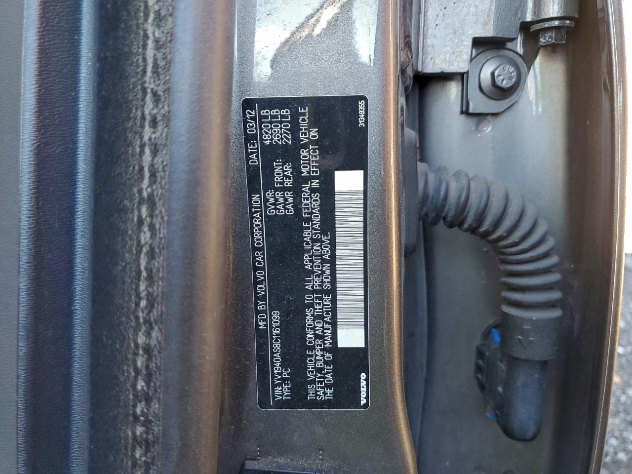 2012 Volvo S80 3.2 VIN: YV1940AS8C1161099 Lot: 93328305