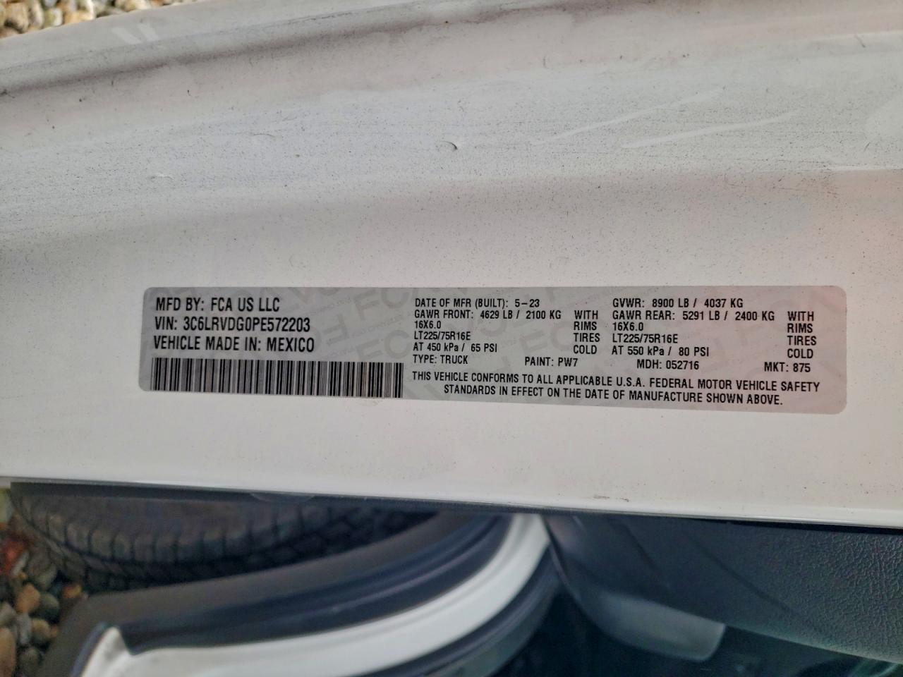 2023 Ram Promaster 2500 2500 High VIN: 3C6LRVDG0PE572203 Lot: 93016195