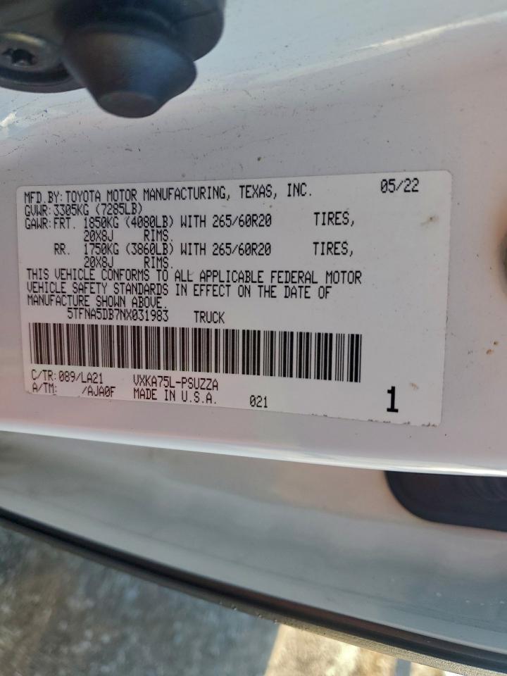 2022 Toyota Tundra Crewmax Platinum VIN: 5TFNA5DB7NX031983 Lot: 94553785