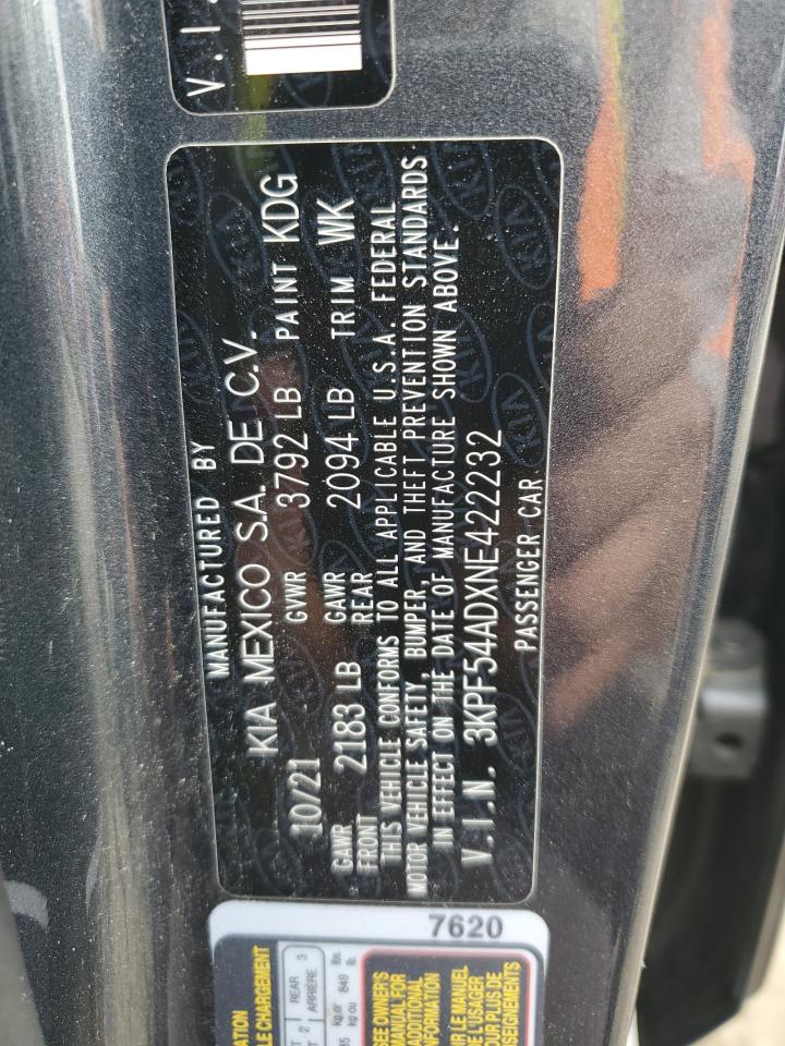 2022 Kia Forte Gt Line VIN: 3KPF54ADXNE422232 Lot: 92321905