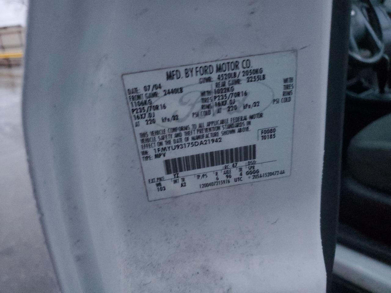 2005 Ford Escape Xlt VIN: 1FMYU93175DA21942 Lot: 93699445