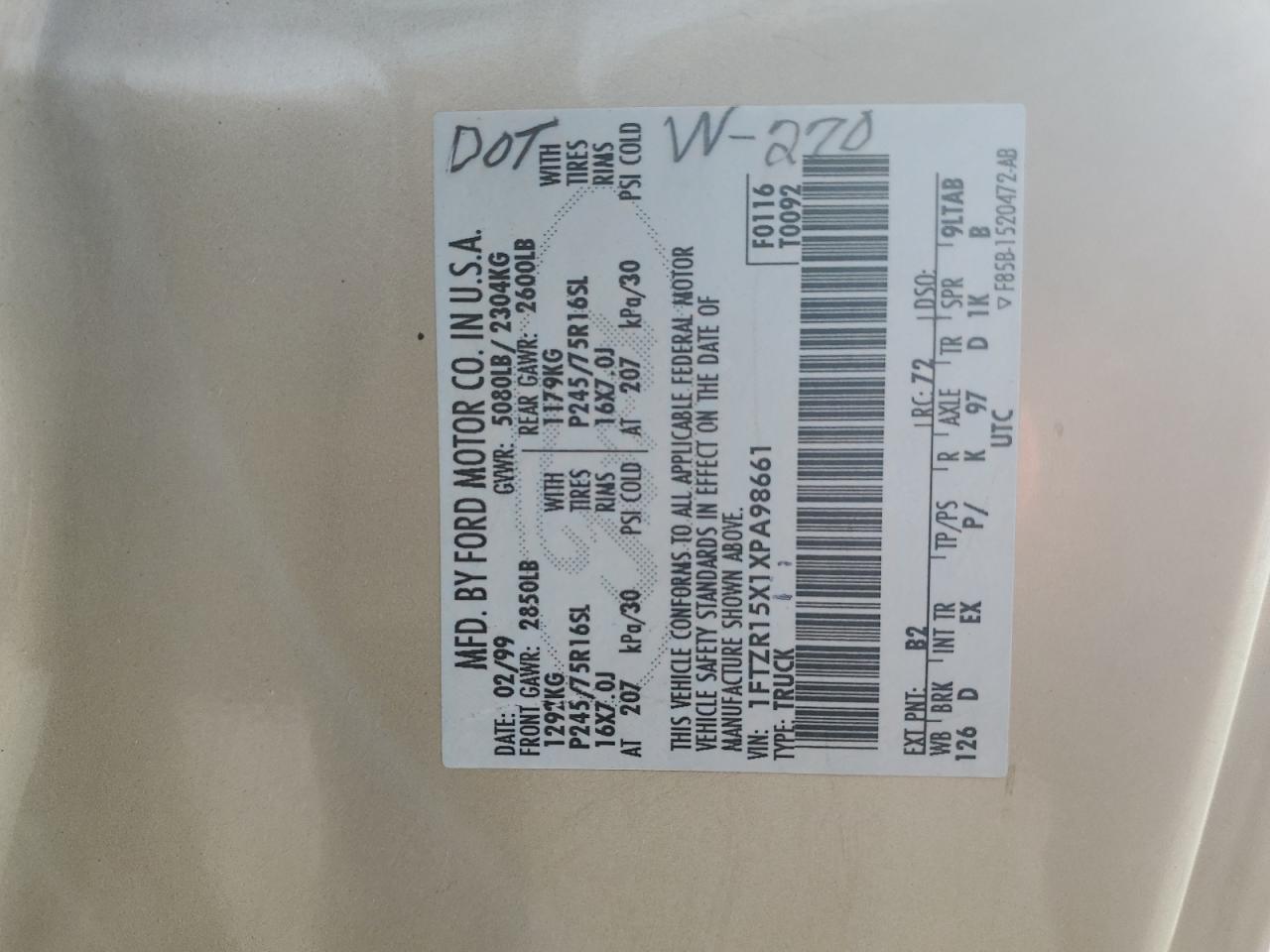 1999 Ford Ranger Super Cab VIN: 1FTZR15X1XPA98661 Lot: 92125335