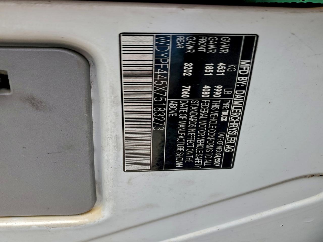 2007 Frei Sprinter VIN: WDYPF445X75183273 Lot: 94091165