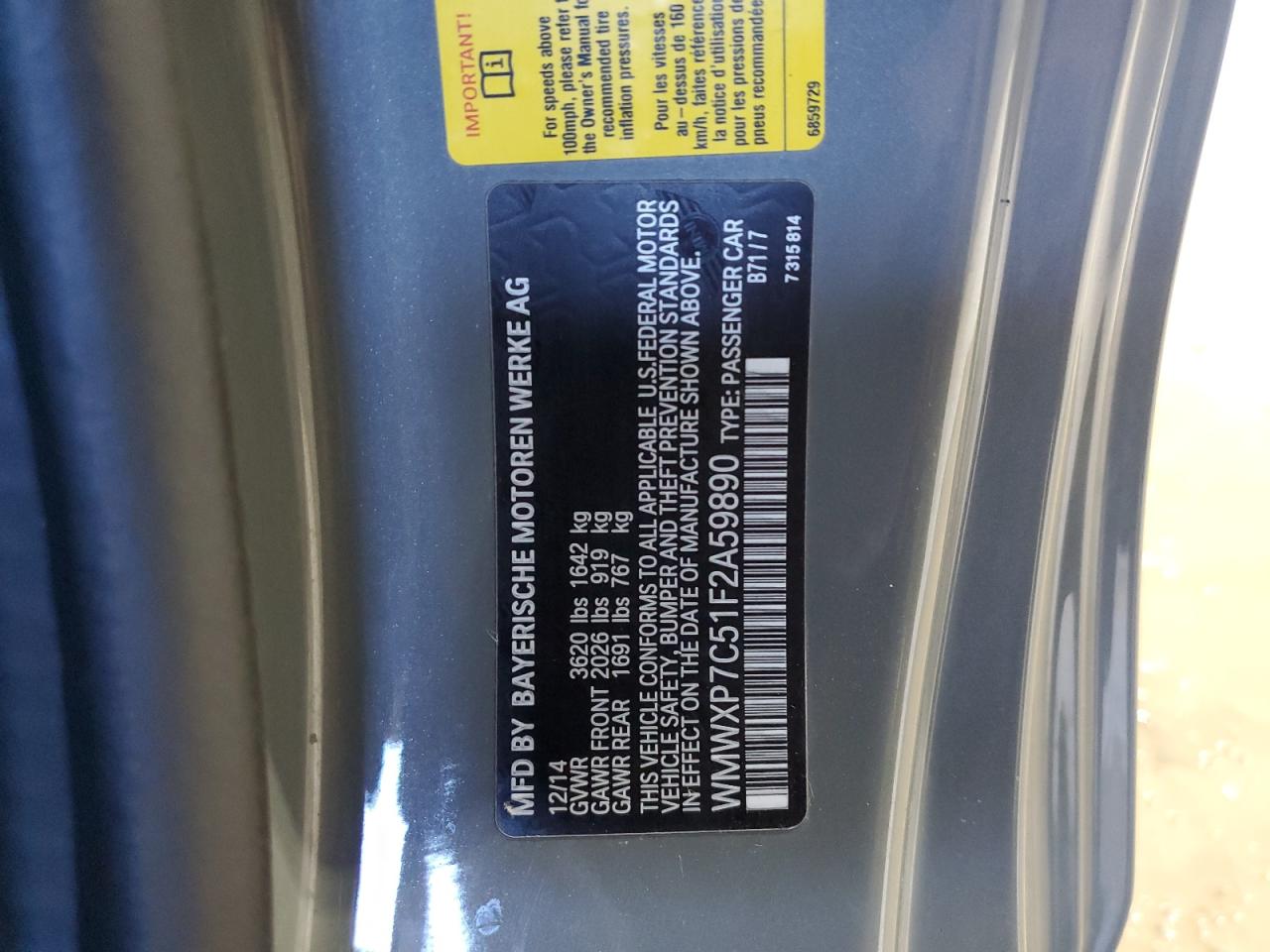 2015 Mini Cooper S VIN: WMWXP7C51F2A59890 Lot: 93074255