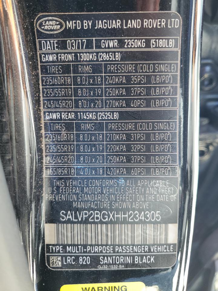 2017 Land Rover Range Rover Evoque Se VIN: SALVP2BGXHH234305 Lot: 90832415