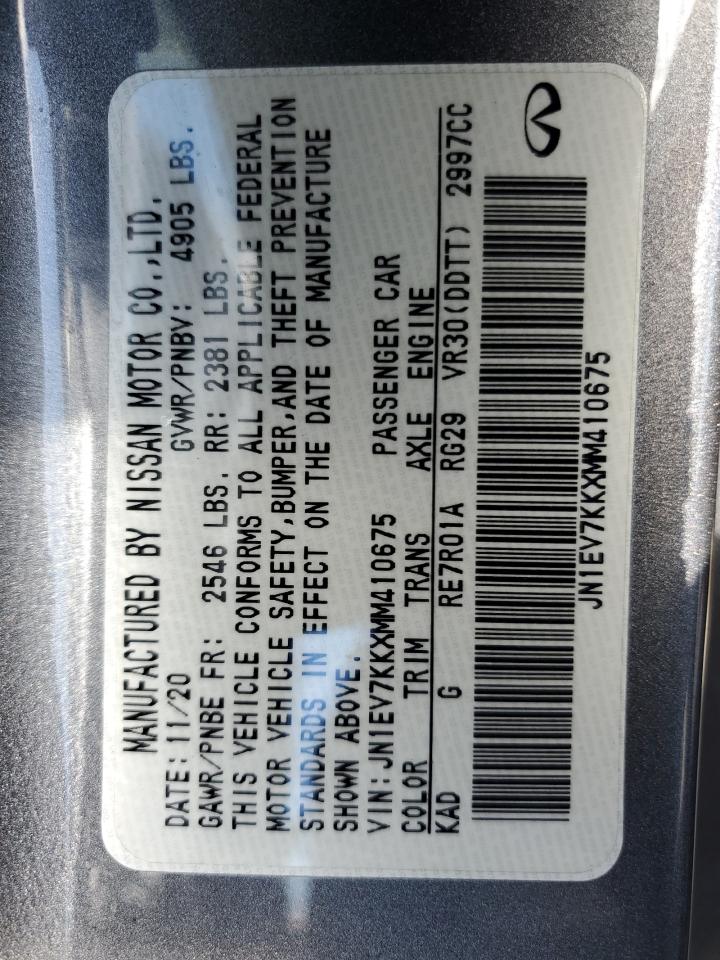 2021 Infiniti Q60 Luxe VIN: JN1EV7KKXMM410675 Lot: 93561045