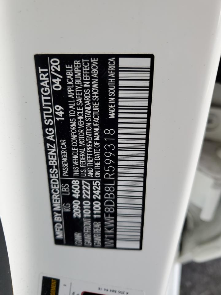 2020 Mercedes-Benz C 300 VIN: W1KWF8DB8LR599318 Lot: 90826565