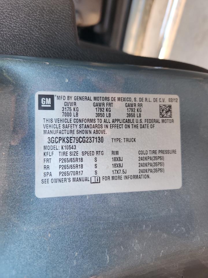 2012 Chevrolet Silverado K1500 Lt VIN: 3GCPKSE79CG237130 Lot: 92020975