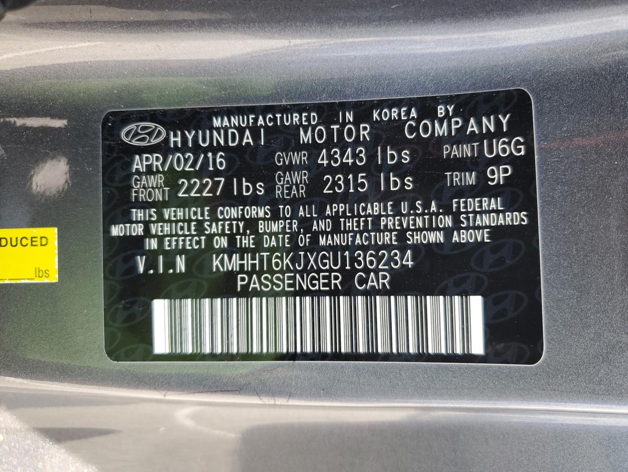 2016 Hyundai Genesis Coupe 3.8L VIN: KMHHT6KJXGU136234 Lot: 90856245