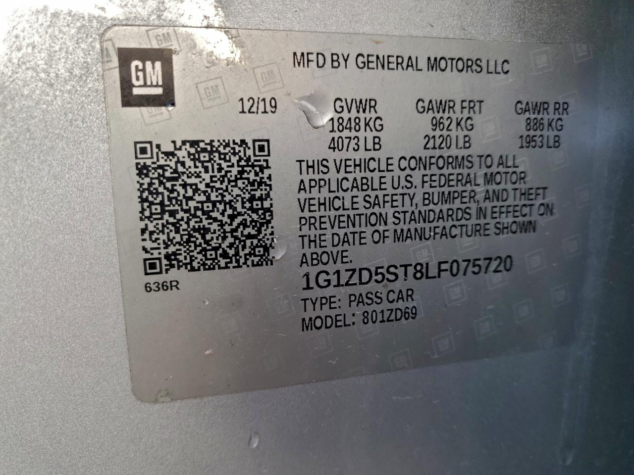 2020 Chevrolet Malibu Lt VIN: 1G1ZD5ST8LF075720 Lot: 93958255