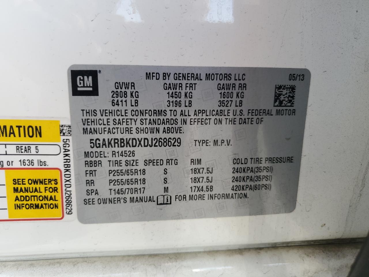 2013 Buick Enclave VIN: 5GAKRBKDXDJ268629 Lot: 90623555