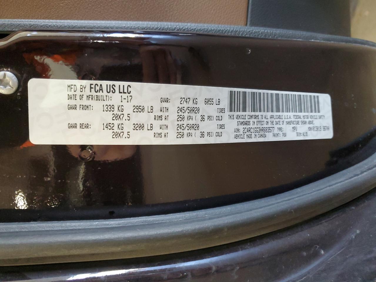 2017 Chrysler Pacifica Limited VIN: 2C4RC1GG3HR683577 Lot: 91001465