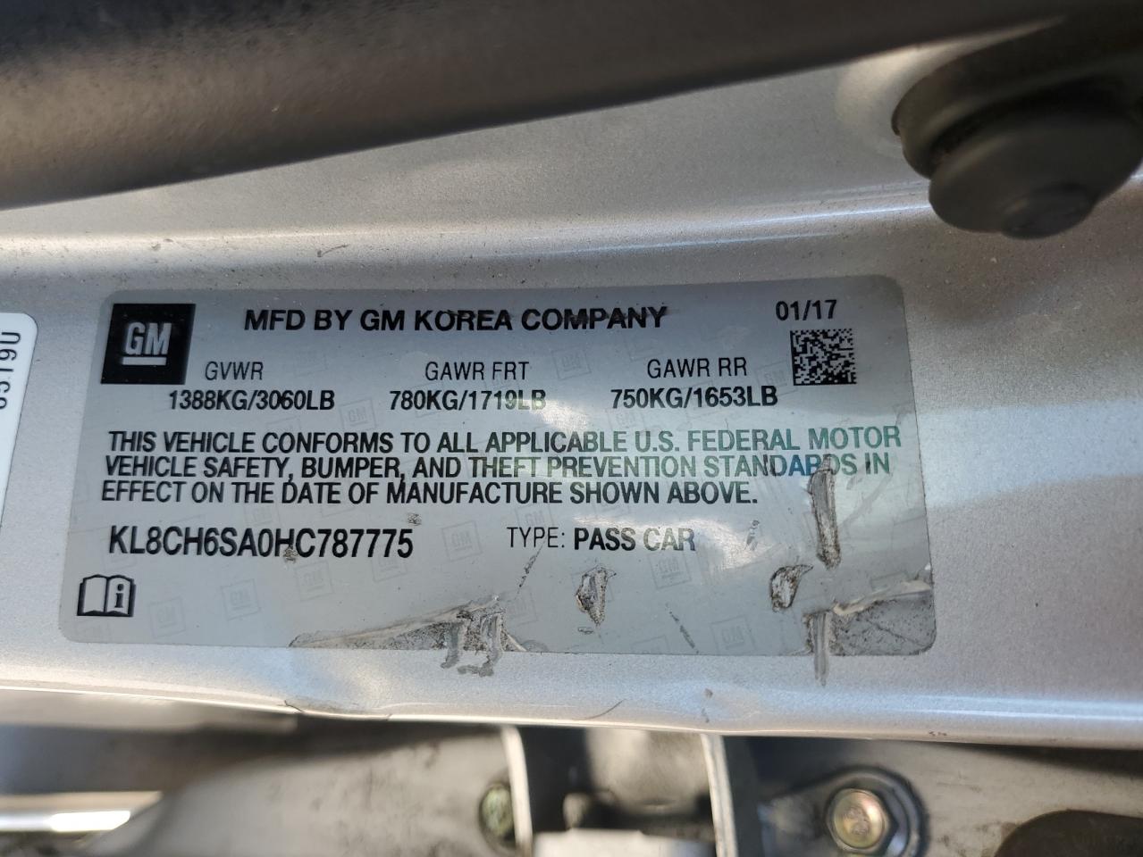 2017 Chevrolet Spark Activ VIN: KL8CH6SA0HC787775 Lot: 92272555