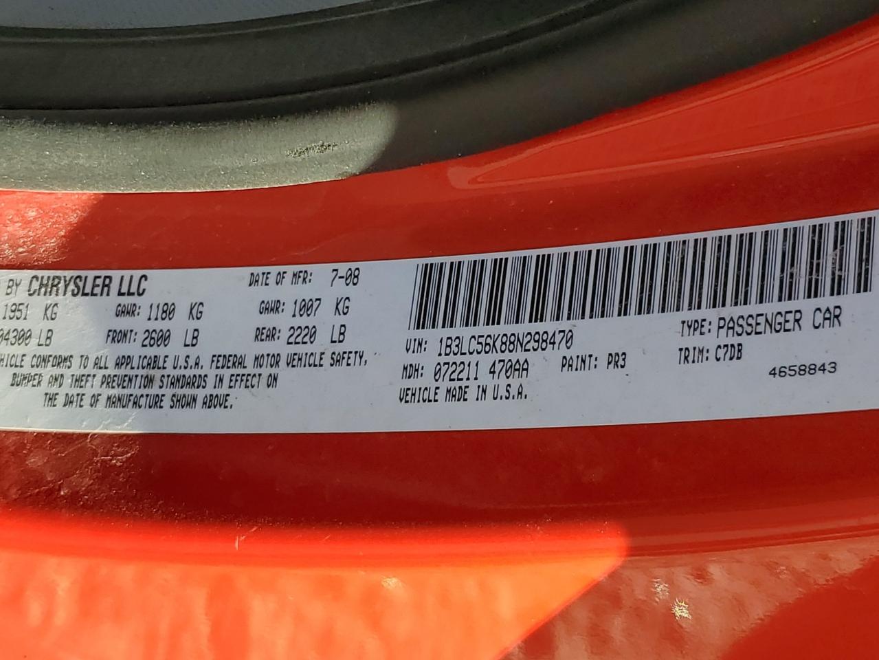 2008 Dodge Avenger Sxt VIN: 1B3LC56K88N298470 Lot: 92543205