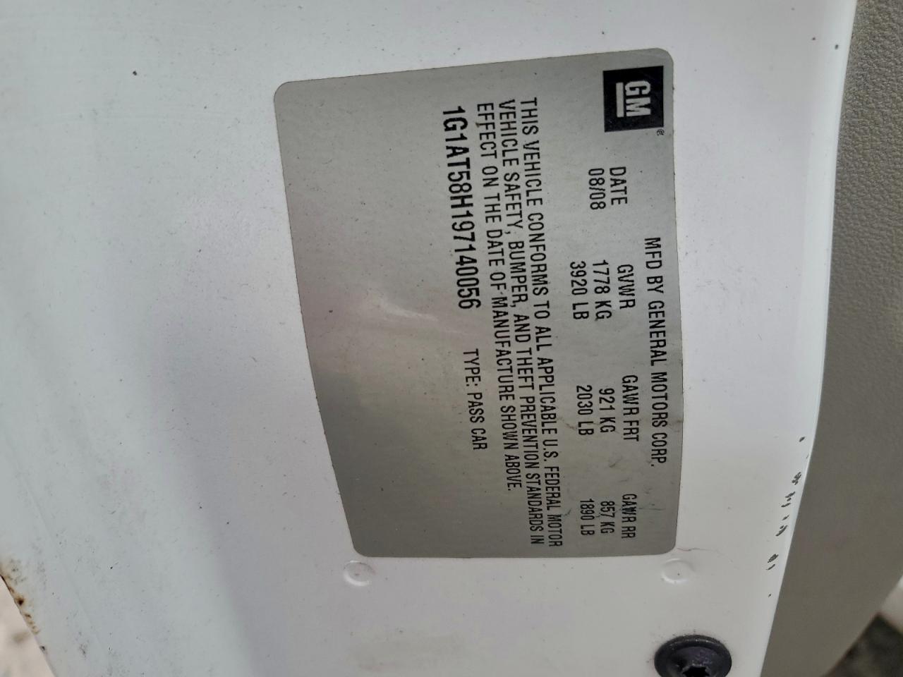 2009 Chevrolet Cobalt Lt VIN: 1G1AT58H197140056 Lot: 93910685