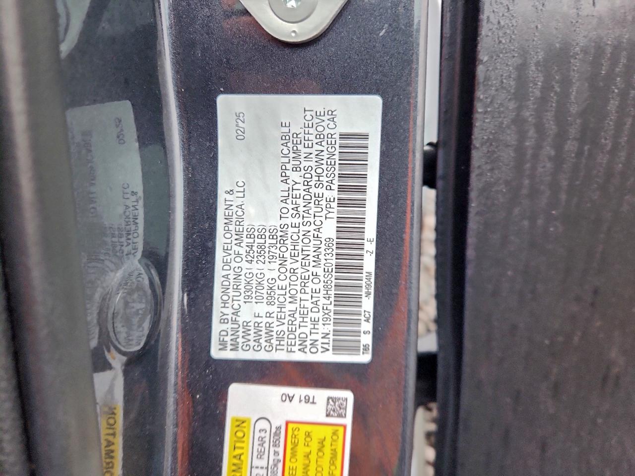 2025 Honda Civic Sport VIN: 19XFL4H85SE013369 Lot: 94281335