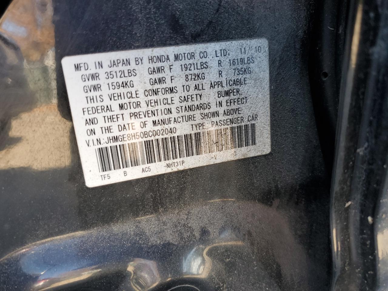 2011 Honda Fit Sport VIN: JHMGE8H50BC002040 Lot: 90717135