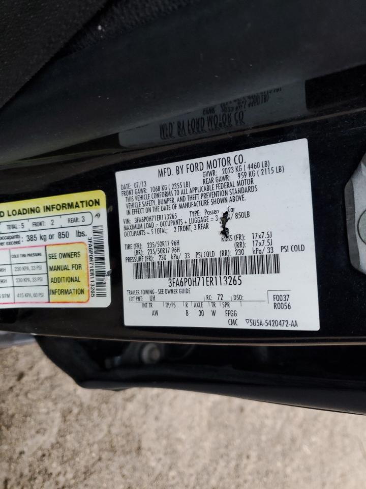 2014 Ford Fusion Se VIN: 3FA6P0H71ER113265 Lot: 94050435