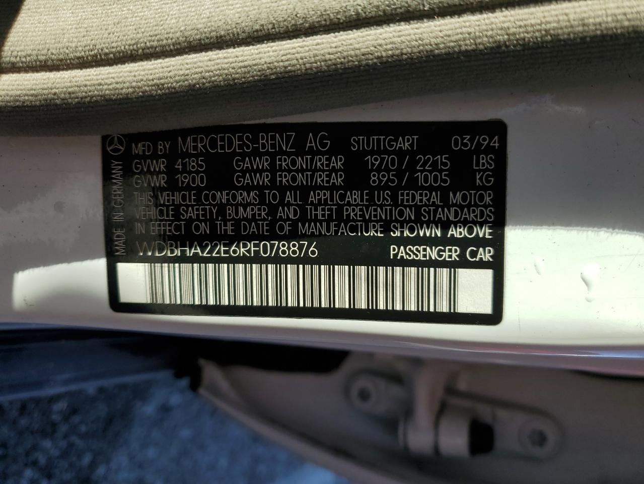 1994 Mercedes-Benz C 220 VIN: WDBHA22E6RF078876 Lot: 93447815