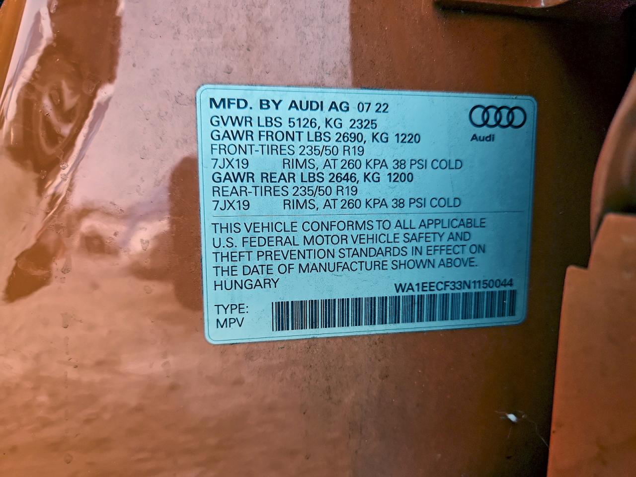 2022 Audi Q3 Premium Plus S Line 45 VIN: WA1EECF33N1150044 Lot: 93543125