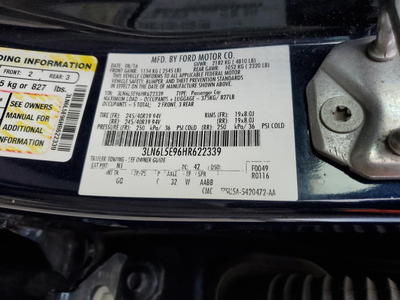 2017 Lincoln Mkz Reserve VIN: 3LN6L5E96HR622339 Lot: 92392945