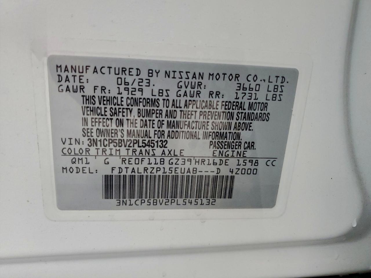 2023 Nissan Kicks S VIN: 3N1CP5BV2PL545132 Lot: 94266285