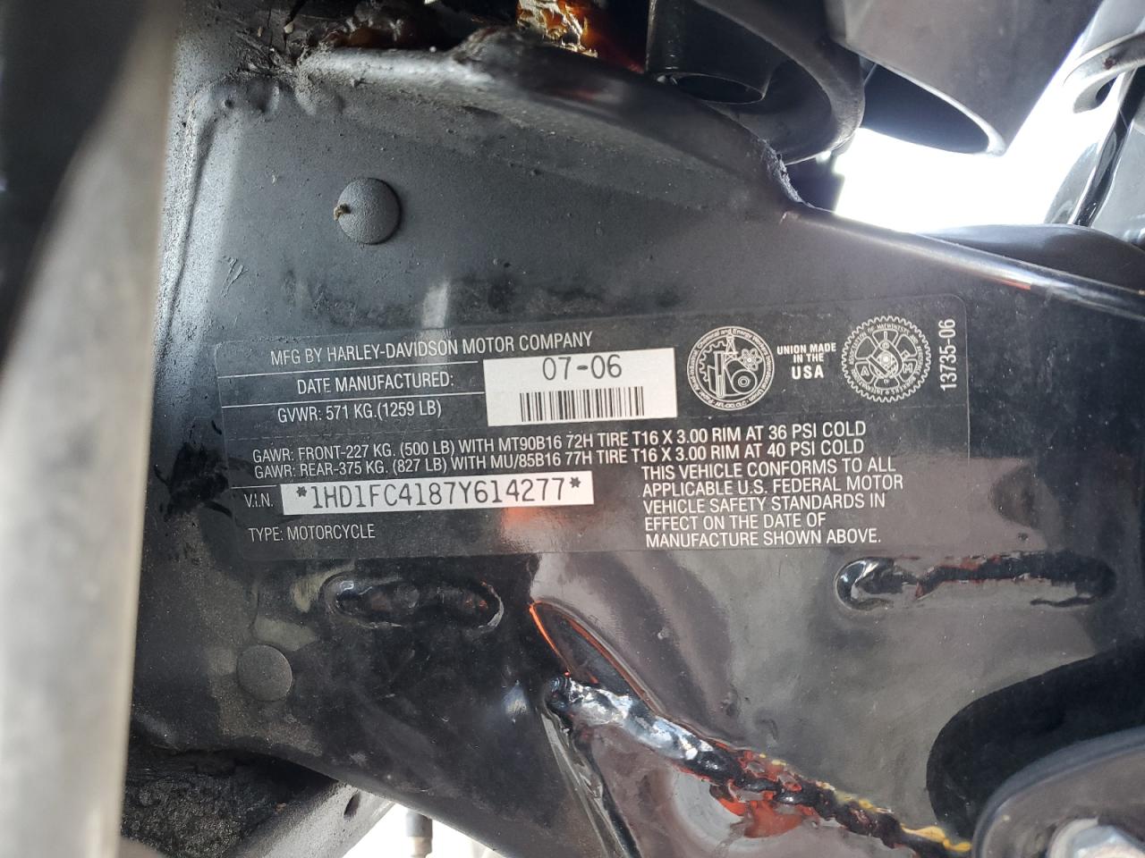 2007 Harley-Davidson Flhtcui VIN: 1HD1FC4187Y614277 Lot: 93094385