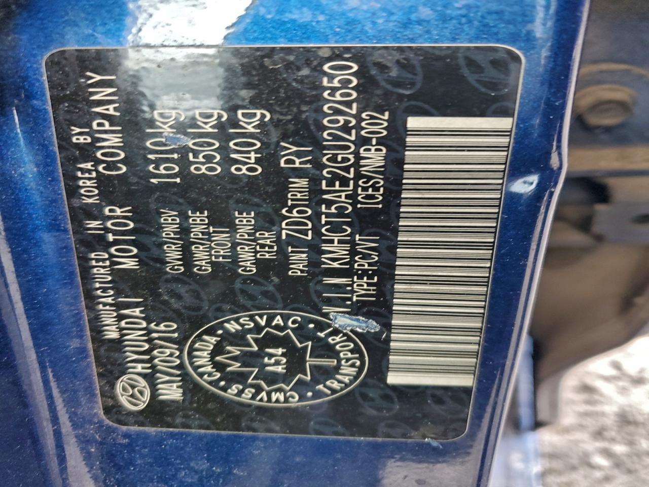 2016 Hyundai Accent Se VIN: KMHCT5AE2GU292650 Lot: 93497975