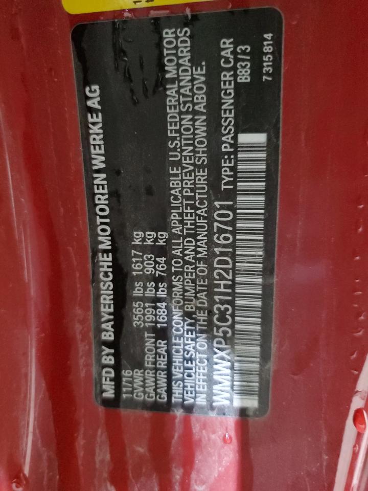 2017 Mini Cooper VIN: WMWXP5C31H2D16701 Lot: 90990365