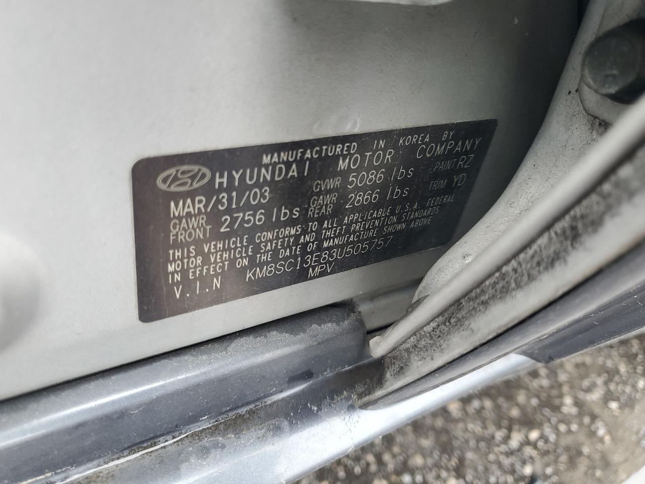 2003 Hyundai Santa Fe Gls VIN: KM8SC13E83U505757 Lot: 91109355