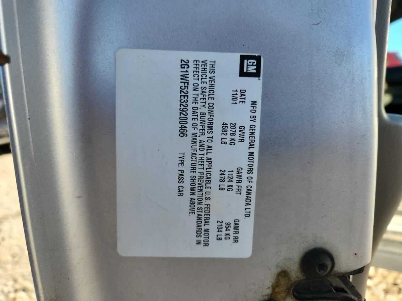 2002 Chevrolet Impala VIN: 2G1WF52E329200466 Lot: 91824585