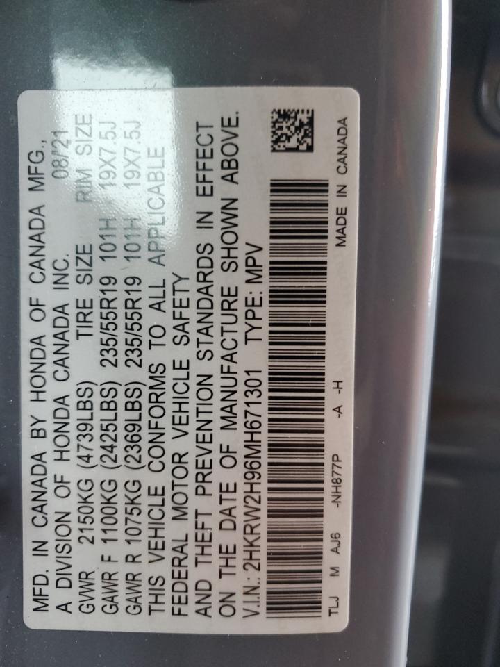 2021 Honda Cr-V Touring VIN: 2HKRW2H96MH671301 Lot: 92632805