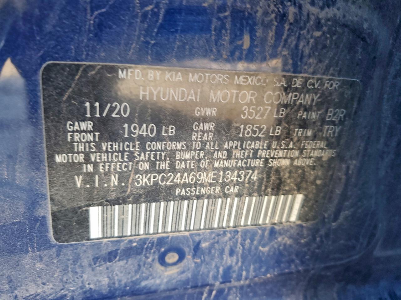 2021 Hyundai Accent Se VIN: 3KPC24A69ME134374 Lot: 93665695