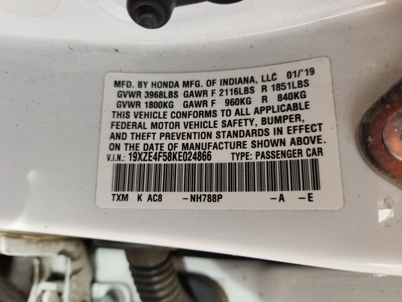 2019 Honda Insight Ex VIN: 19XZE4F58KE024866 Lot: 91203895