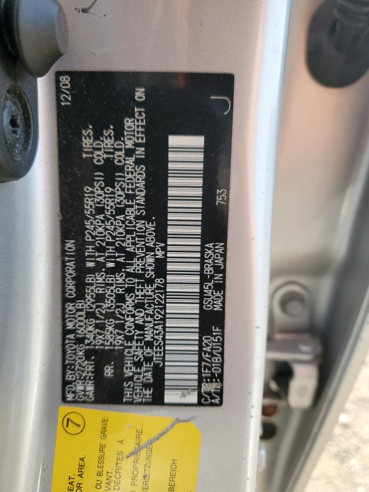 2009 Toyota Highlander Sport VIN: JTEES43A192122178 Lot: 91622015