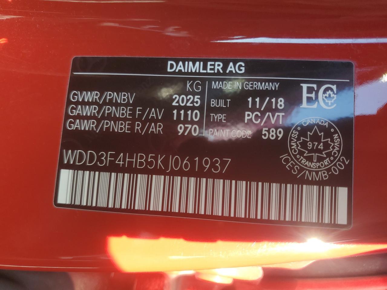 2019 Mercedes-Benz A 250 4Matic VIN: WDD3F4HB5KJ061937 Lot: 90774855