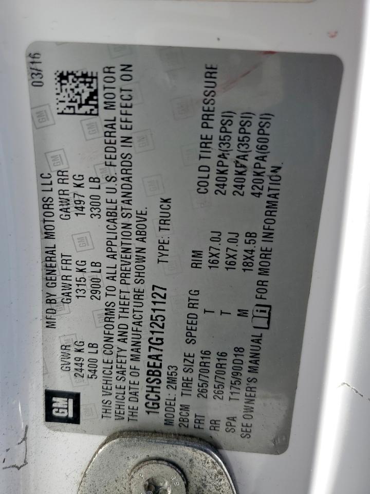 2016 Chevrolet Colorado VIN: 1GCHSBEA7G1251127 Lot: 93198365