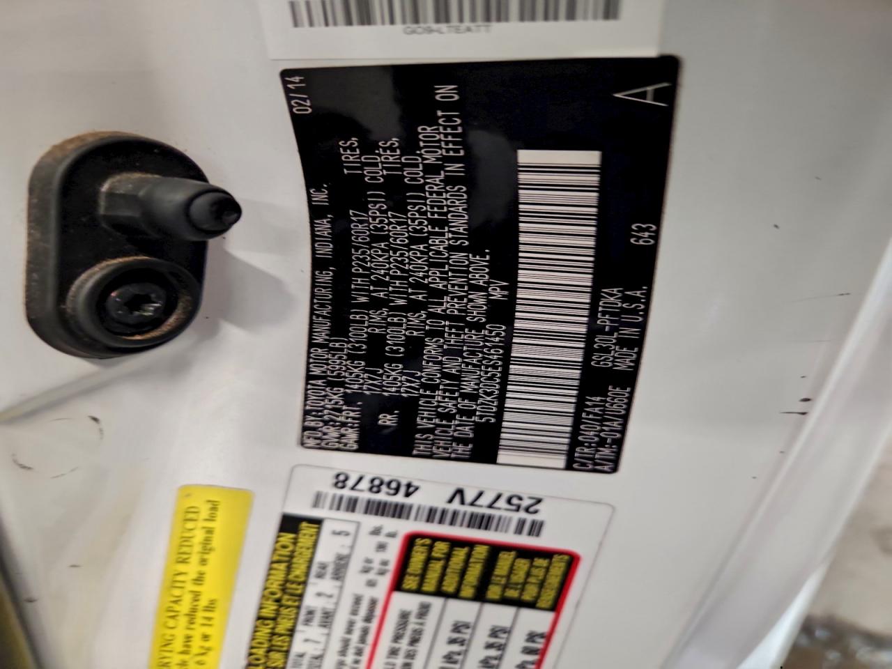 2014 Toyota Sienna VIN: 5TDZK3DC5ES461450 Lot: 92722155