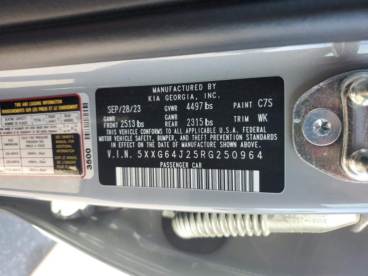 2024 Kia K5 Gt Line VIN: 5XXG64J25RG250964 Lot: 89531655