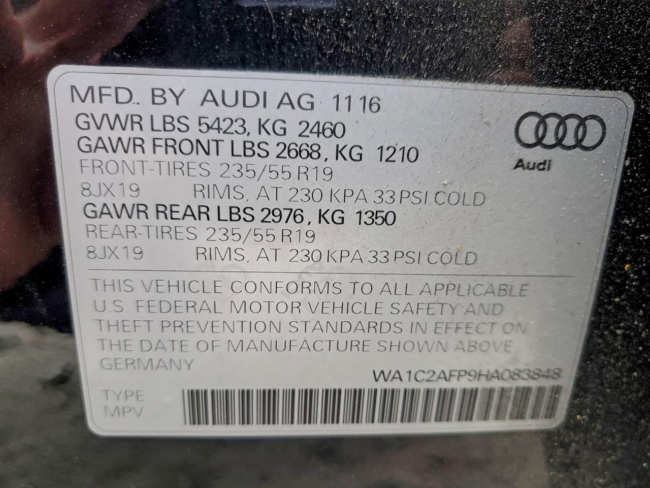 2017 Audi Q5 Premium VIN: WA1C2AFP9HA083848 Lot: 93610445