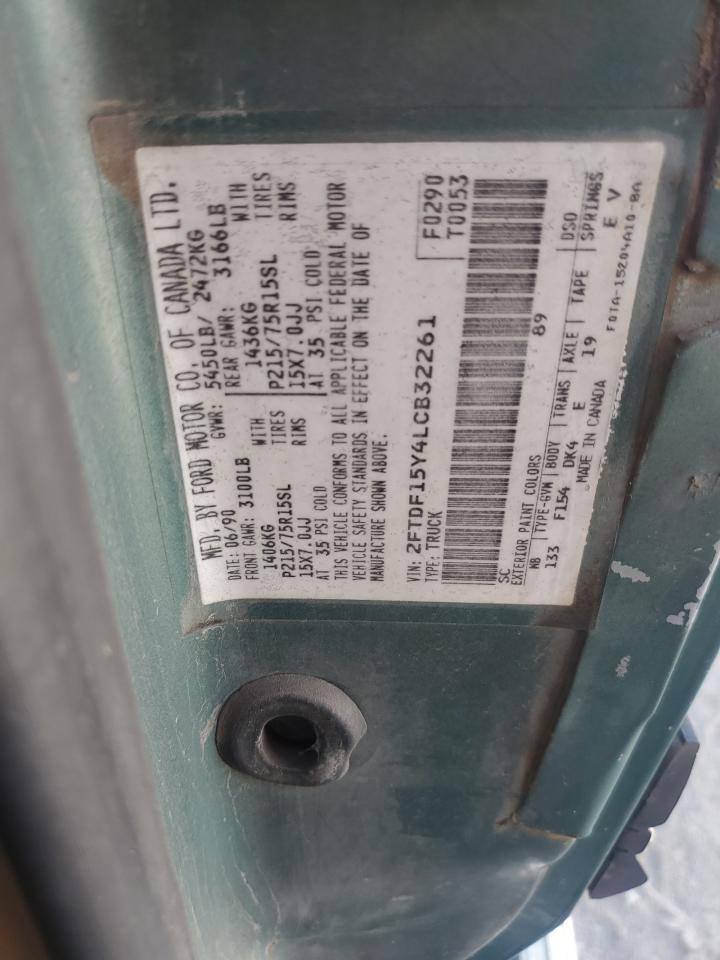 1990 Ford F150 VIN: 2FTDF15Y4LCB32261 Lot: 91133555