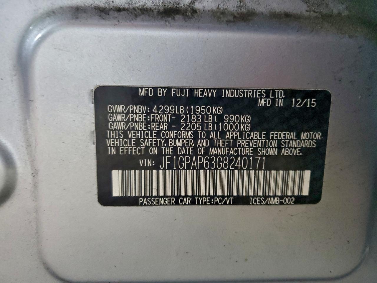 2016 Subaru Impreza Sport Premium VIN: JF1GPAP63G8240171 Lot: 94092725