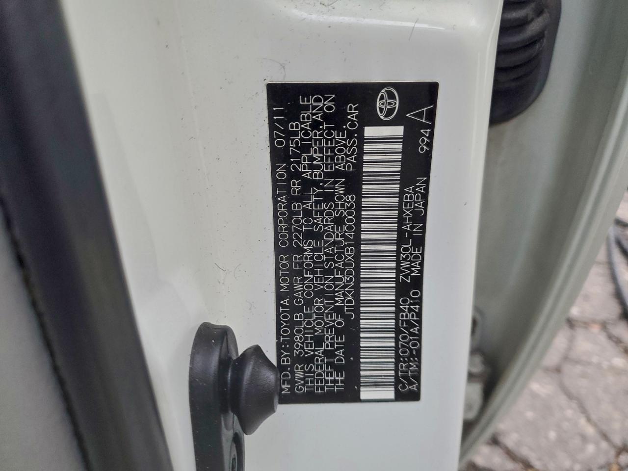 2011 Toyota Prius VIN: JTDKN3DUXB1400038 Lot: 94401715