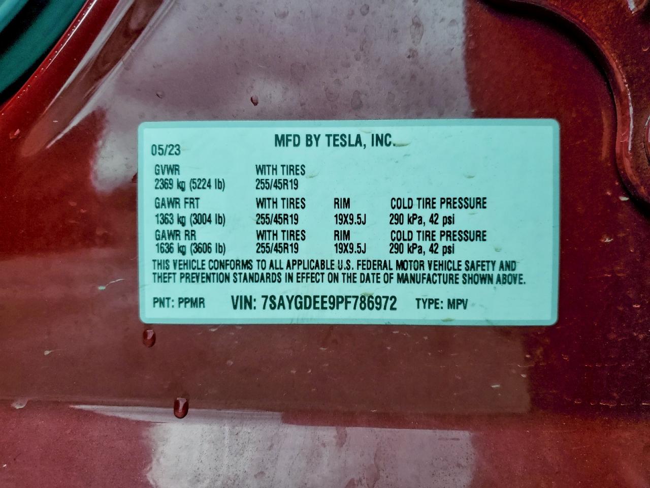 2023 Tesla Model Y VIN: 7SAYGDEE9PF786972 Lot: 94711145